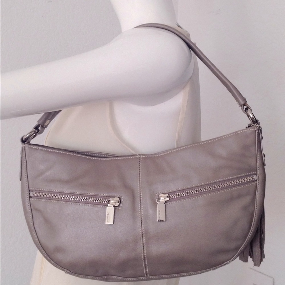 Perlina silver zip pocket shoulder bag